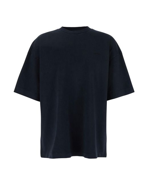 Juun.J Blue T-Shirt With Logo Embroidered On The Front And Print Back for men
