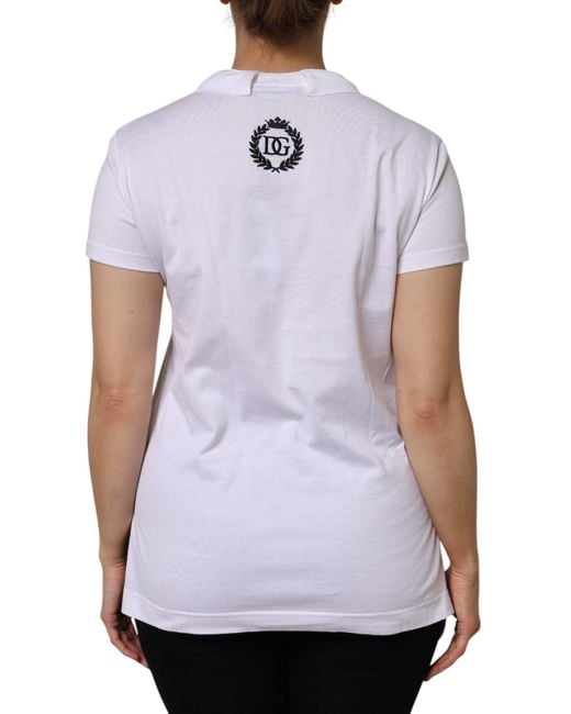 Dolce & Gabbana White Cotton Short Sleeve V-Neck Top T-Shirt