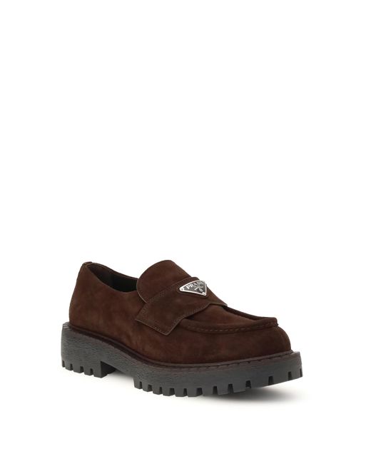 Prada Brown Suede Loafers for men