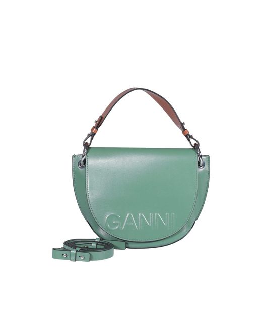 Ganni Leather Banner Saddle Bag in Green Lyst