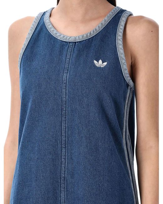 adidas Originals Adicolor Denim 3-Stripes Tank Dress in Blue