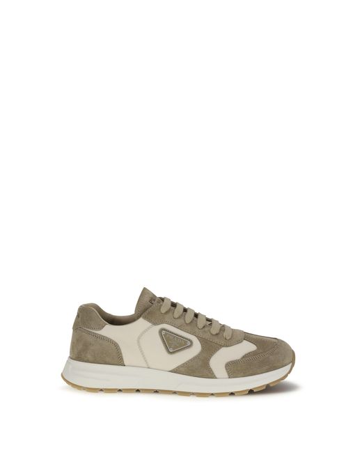 Prada White Sneakers Prax Suede And Re-Nylon Lace-Up Shoes for men