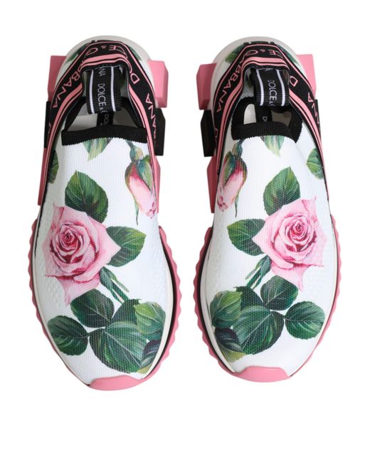 Dolce & Gabbana White Rose Print Sorrento Sneakers Shoes 10+Pa+Pl+Vi