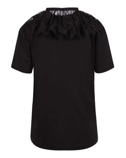 Patou Black Lace Details Crewneck Cotton Top