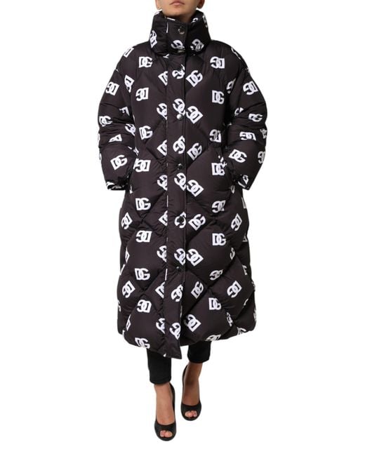 Dolce & Gabbana Black Dg Mania Puffer Quilted Long Coat Jacket Polyester Clothing