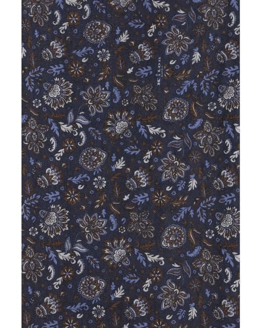 Kiton Blue Paisley Patterned Scarf Silk for men