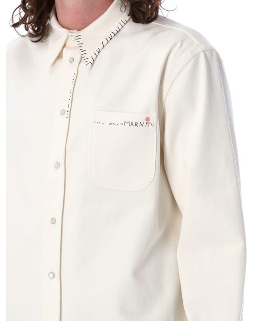 Marni White Cotton Woven Shirt for men