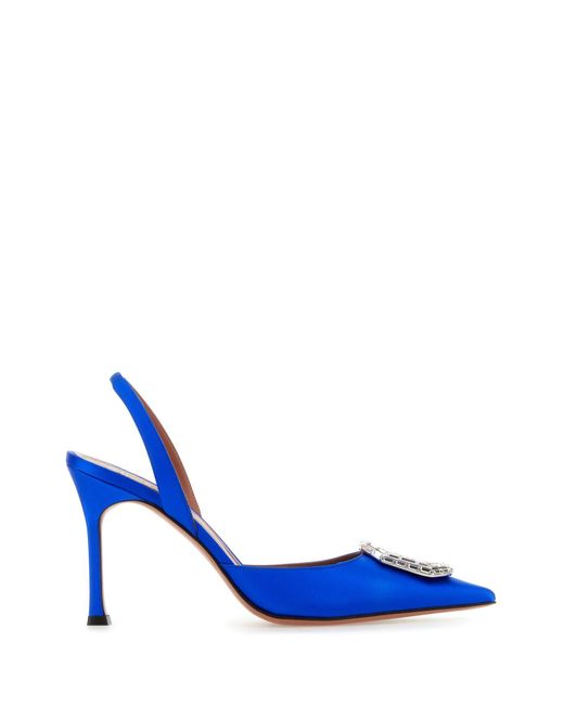 AMINA MUADDI Blue Camelia Silk Satin Slingback Pumps