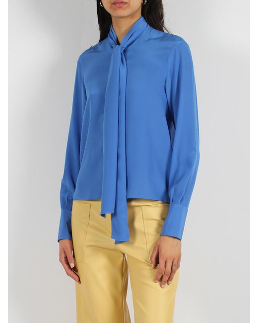 Stella McCartney Blue Silk Crepe De Chine Pussybow Shirt