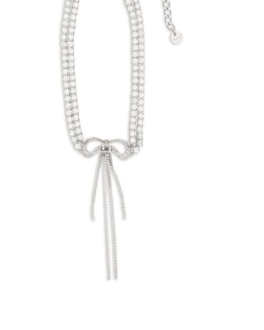 Self-Portrait White Crystal Double Bow Choker Brass Necklaces