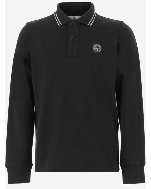 Stone Island Black Cotton Polo Shirt With Logo for men