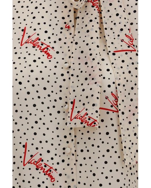 Valentino White Crepe De Chine Bow-Neck Shirt Silk