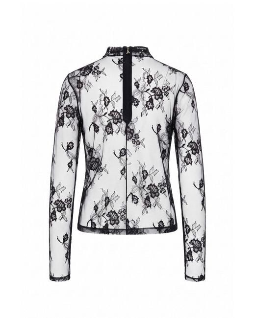 Patrizia Pepe Gray Tulle Top With Contrasting Lace Polyester Tops