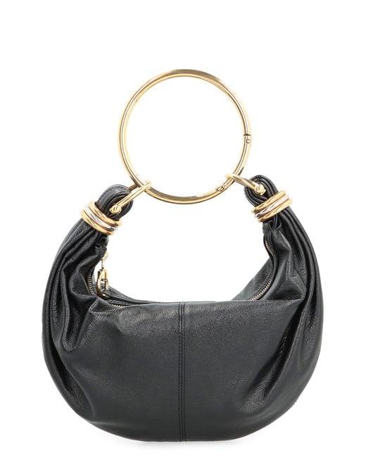 Chloé Black Leather Hobo Bag With Top Handle Calf Shoulder