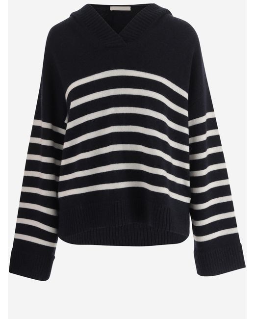 Allude Black Cashmere Striped Sweater Wool