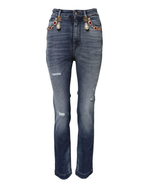 Dolce & Gabbana Blue Rhinestone Embellished Denim Jeans Cotton Elastane Clothing