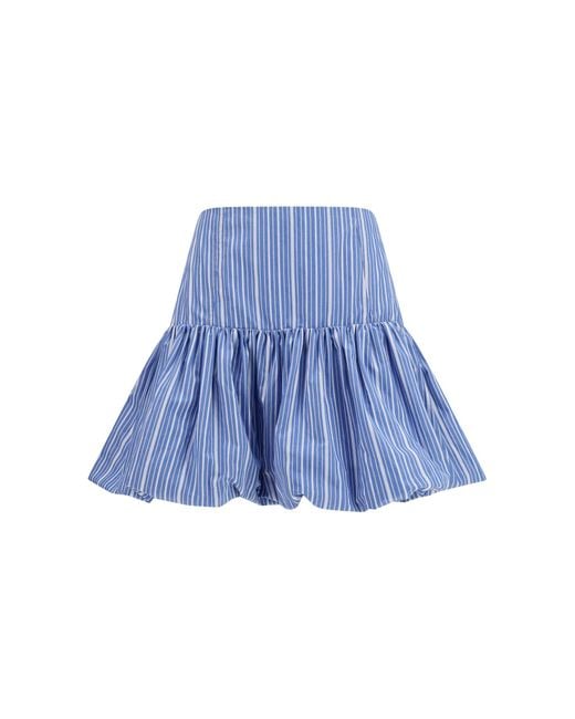 Ganni Blue Striped Mini Balloon Skirt Cotton