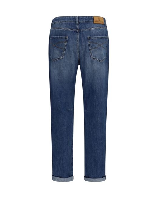 Brunello Cucinelli Blue Straight Five-Pocket Jeans Cotton Upper for men