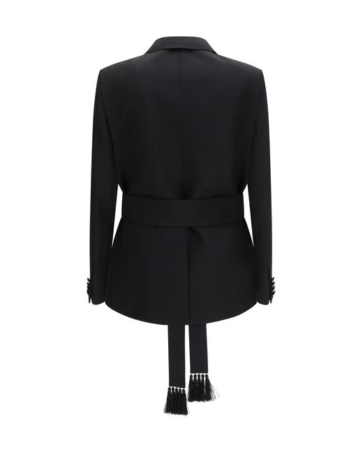 Valentino Black Double-Breasted Virgin Wool Blazer With Belt Outer: Fleece Ovis Aries Blazers E Vests for men