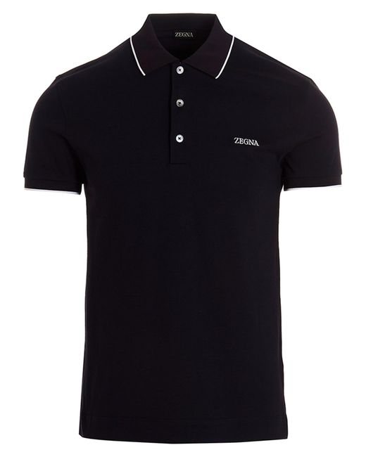 Zegna Black Logo Embroidery Polo Shirt for men