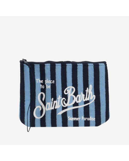 Mc2 Saint Barth Blue Fabric Clutch Bag With Striped Pattern
