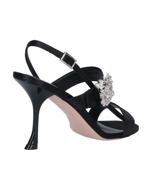 Roger Vivier Black Efflorescence Crystal Satin Open-Toe Sandals