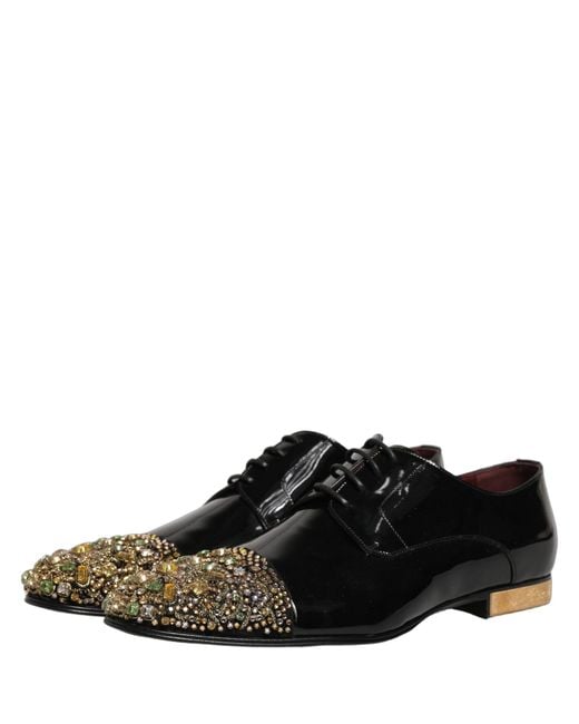Dolce & Gabbana Black Embellished Derby Dress Formal Shoes Leather for men