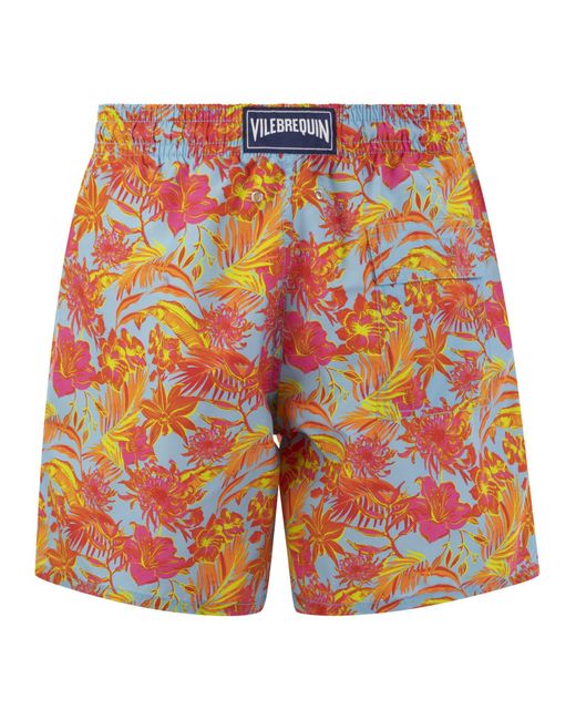 Vilebrequin Orange Tahiti Flowers Beach Shorts for men