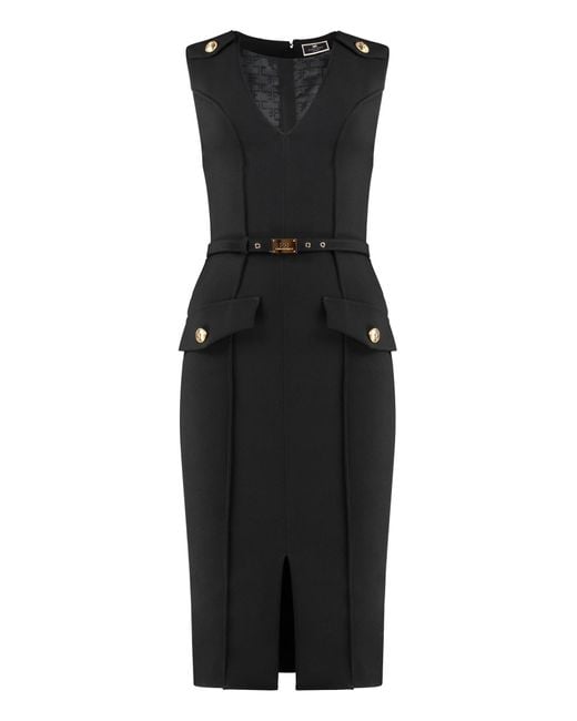 Elisabetta Franchi Black Midi Dress With Belt