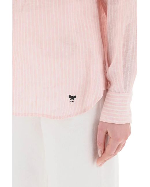 Max Mara Studio Pink Cristin Pure Linen Striped Shirt