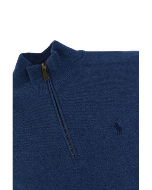 Polo Ralph Lauren Blue Wool Sweater With Zip for men