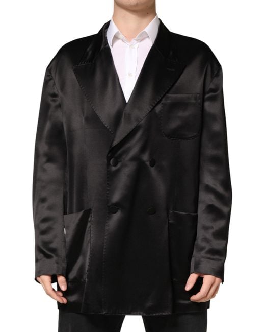 Dolce & Gabbana Black Silk Double Breasted 2 Button Blazer Clothing for men