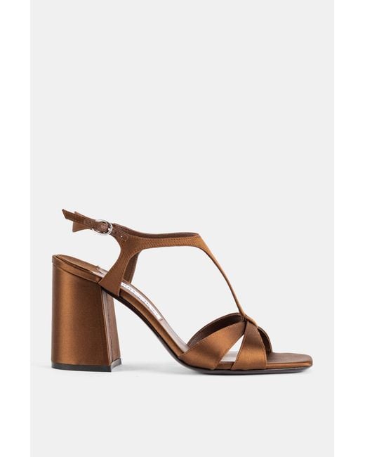 Jimmy Choo Brown Kesia 85 Bronze Satin Cross-Strap Block-Heel Sandal Heels