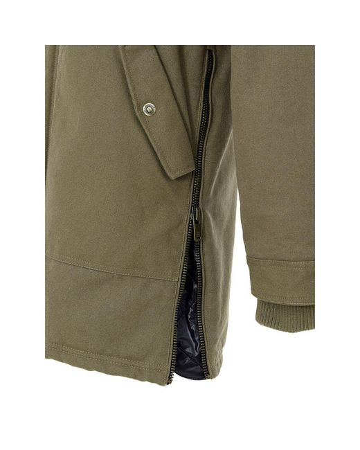 Moose Knuckles Green Leather Biker Jacket With Zipper Details for men
