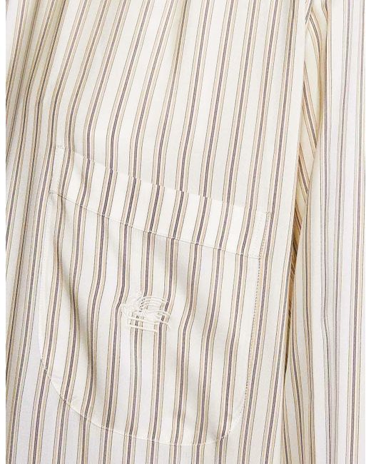 Etro White Striped Silk Oversized Shirt With Logo