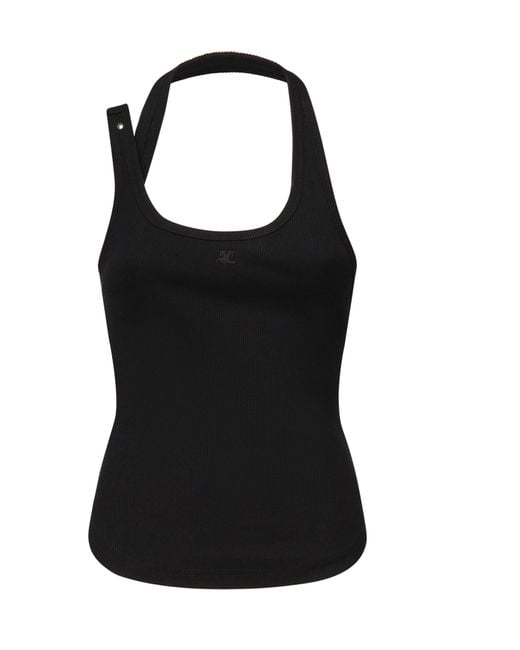 Courreges Black Tank Top With Asymmetrical Buckle