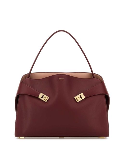 Ferragamo Purple Salvatore Burgundy Leather Large Hug Soft Shoulder Bag