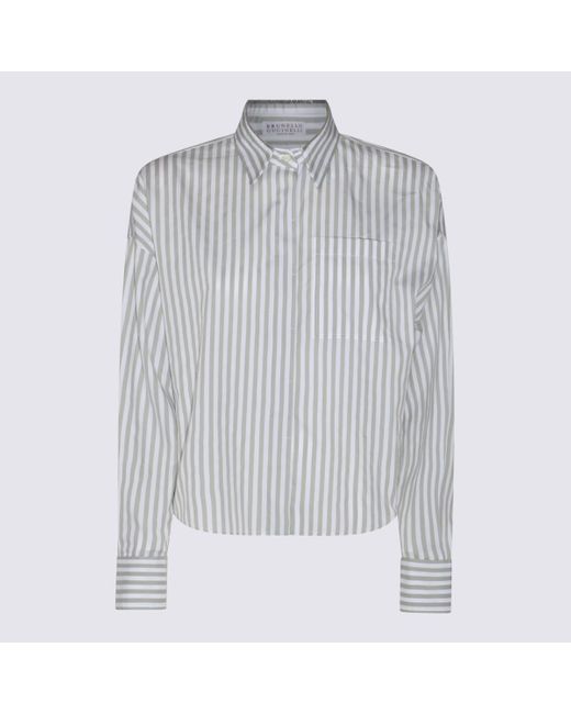 Brunello Cucinelli Gray White And Grey Cotton Shirt