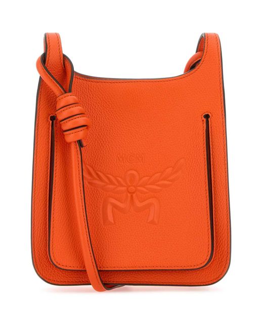 MCM Orange Mini Himmel Logo Embossed Hobo Bag