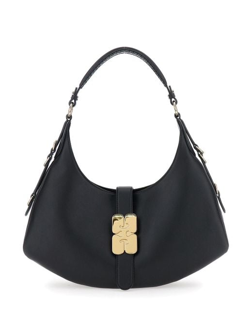 Ganni Black 'Kat Small' Shoulder Bag With Adjustable Handle And Logo Plaque On The Front