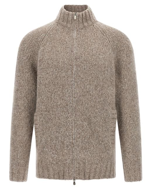 Brunello Cucinelli Gray Alpaca Wool Cardigan for men