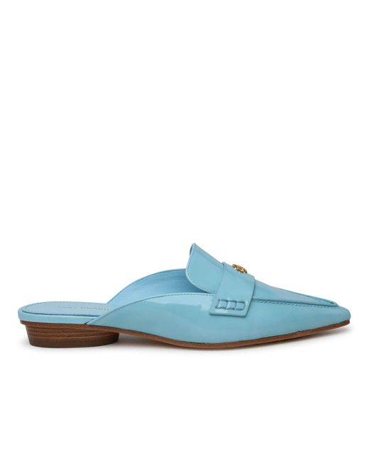 Tory Burch Blue Shiny Leather Pointed Sabots