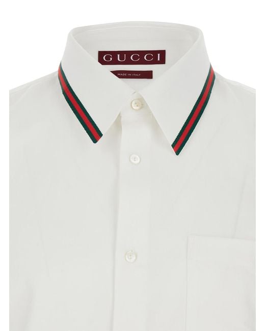 Gucci White Shirt With Web Collar Cotton for men