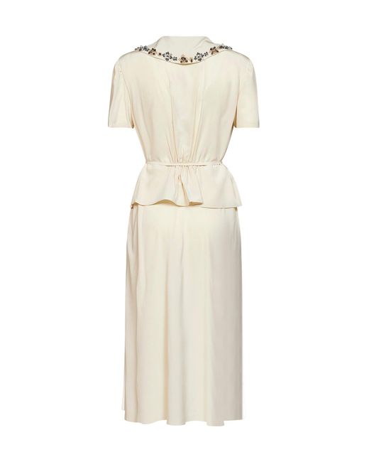 Prada White Abbigliamento Natural Marocain Embroidered Midi Dress