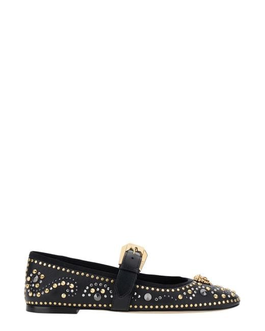 Versace Black Ballerinas With Studs Application And Buckle Closure