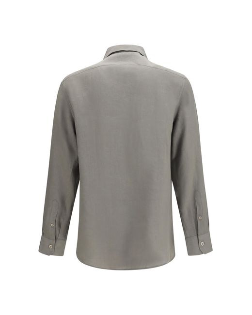 Brunello Cucinelli Gray Easy-Fit Linen Shirt With Chest Pockets for men