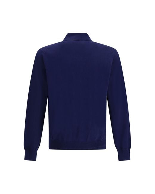 Tom Ford Blue Long-Sleeved Polo Cotton Shirts for men
