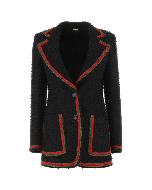 Gucci Black Web Motif Tweed Blazer Jacket