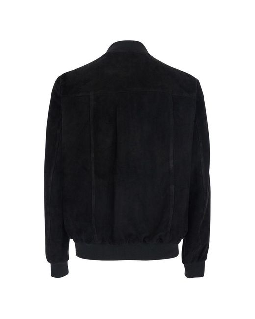 Low Brand Black Suede Jacket With Ribbed High Collar for men