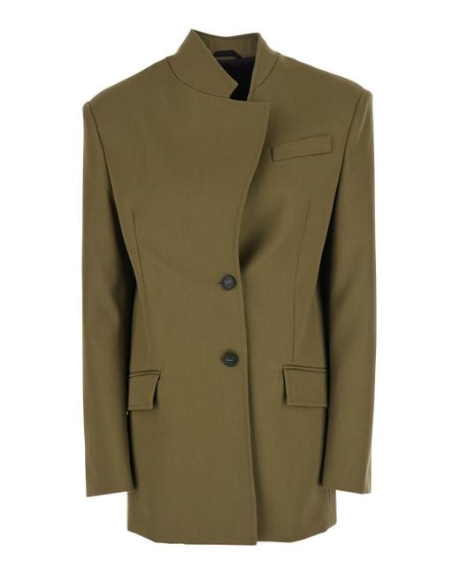The Attico Green Jacket With Asymmetric Closure On The Front